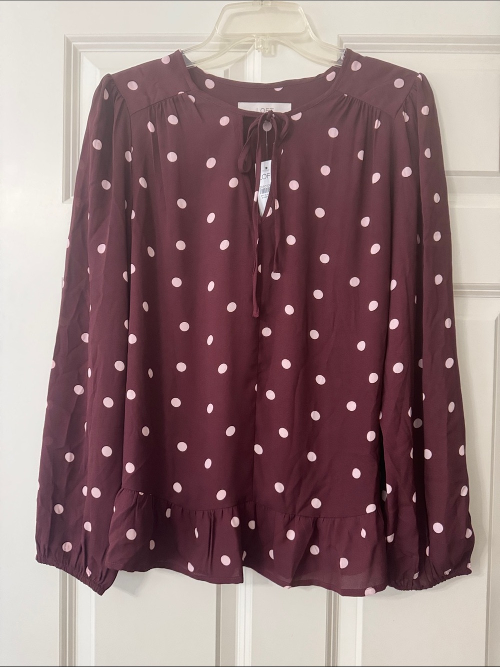 NWT Loft Polka Dot Tie-Neck Peplum Blouse - size M